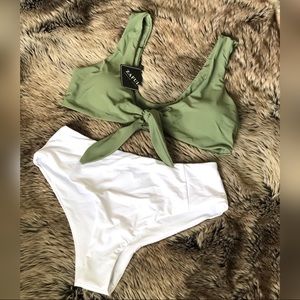 Two Piece Green & White Zaful Bathing Suit Size L